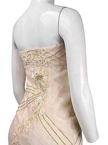 Sue Wong Strapless Ribbon Applique Beaded Dress in Champagne (view 2)