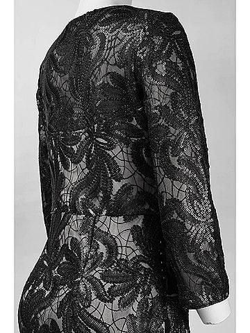 Sue Wong Sequined Mesh Short Dress in Black (view 2)