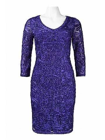 Sue Wong Soutache Embroidered Short Evening Dress in Sapphire (view 1)