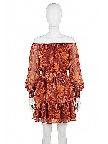 Flying Tomato A Printed Woven Mini Dress in Maroon (view 1)