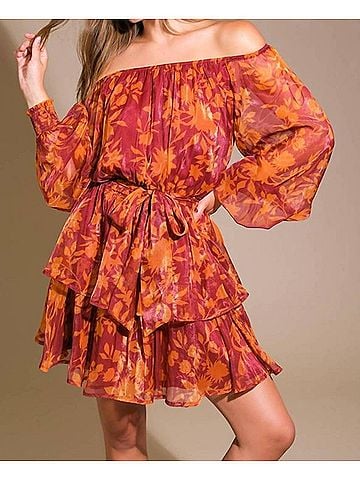Flying Tomato A Printed Woven Mini Dress in Maroon (view 2)