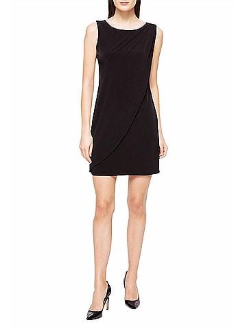 Kensie Shoulder Detail Back Key Hole Sleeveless Shift Dress in Black (view 2)