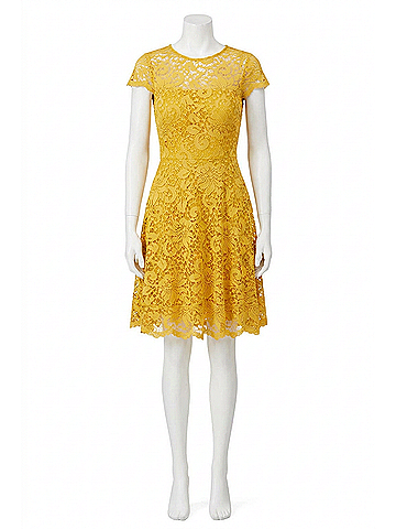 Kensie Lace Fit And Flare Dress in Golden (view 1)