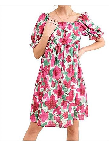 AndTheWhy Sunshine On Your Face Floral Dress in Ivory/Pink/Green (view 2)