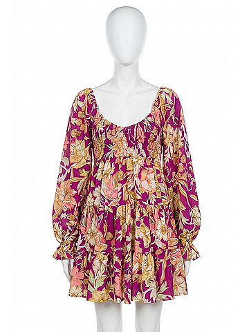 Flying Tomato Rhea Sweetheart Neckline Smocked Mini Dress in Magenta (view 1)