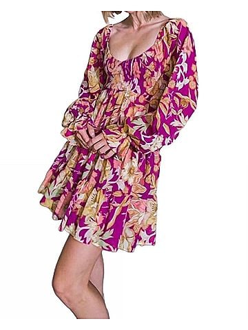 Flying Tomato Rhea Sweetheart Neckline Smocked Mini Dress in Magenta (view 2)