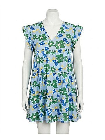 Entro Floral Tiered Babydoll Dress - Plus in Blue (view 1)