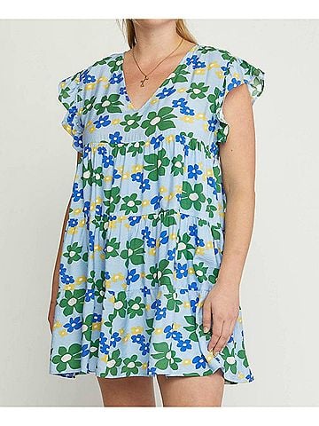 Entro Floral Tiered Babydoll Dress - Plus in Blue (view 2)