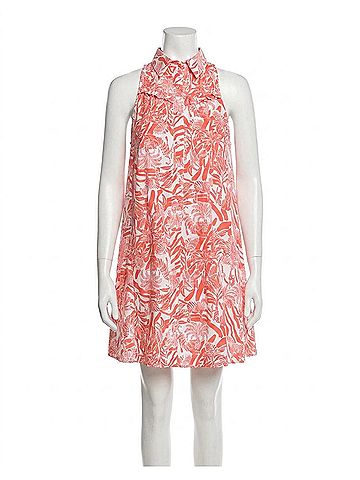 Entro Tropical Print Collared Mini Dress in Red (view 1)