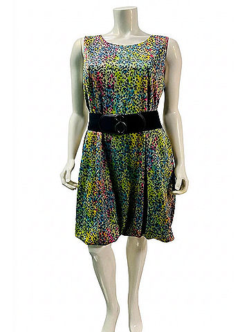 Samuel Dong Women's Cheetah Print Bubble Pockets Dress in Green Multi (view 1)