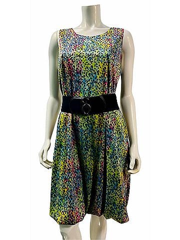 Samuel Dong Women's Cheetah Print Bubble Pockets Dress in Green Multi (view 2)