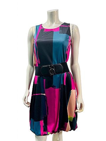 Samuel Dong Women's Print Bubble Pockets Dress in Black Multi (view 2)