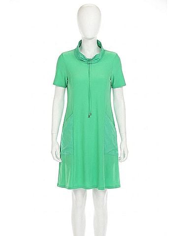Joseph Ribkoff Cowl Neck Short Sleeve T-Shirt Dress in Island Green (view 1)