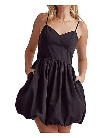 Entro Marisa Spaghetti Strap Bubble Mini Dress in Black (view 2)