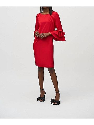 Joseph Ribkoff Ruffle Sleeve Satin Shift Dress in Lipstick Red (view 2)