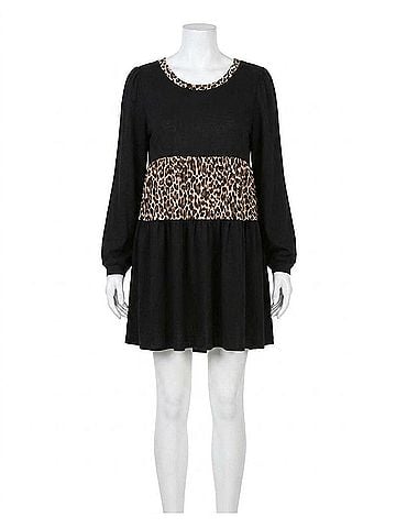 Umgee Leopard Tiered Babydoll Dress in Black (view 1)
