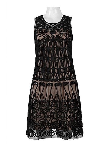 Aidan Mattox Women's Sleeveless Embroidered Dress in Black/Nude (view 1)