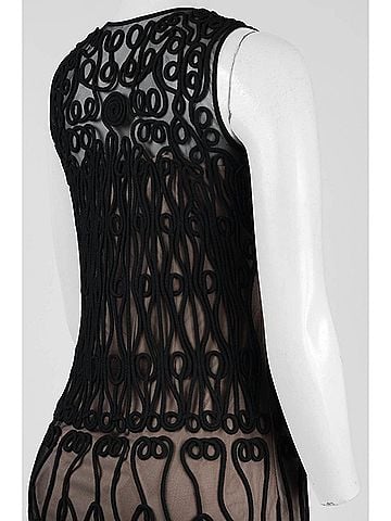 Aidan Mattox Women's Sleeveless Embroidered Dress in Black/Nude (view 2)