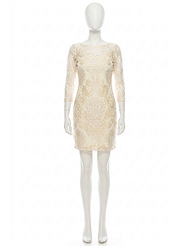 Aidan Mattox Embroidered 3/4 Sleeve Lace Dress in Ivory (view 1)