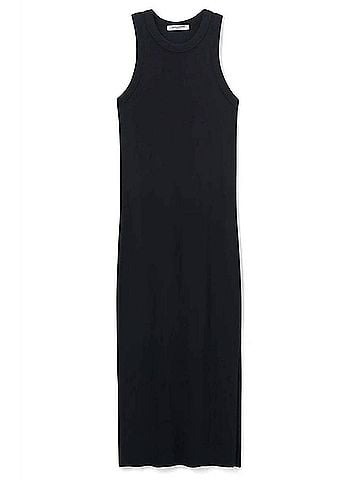 perfectwhitetee Rib Midi Tank Dress in Black (view 1)