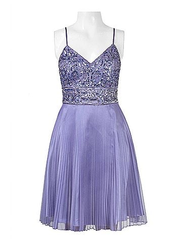 Sue Wong Spaghetti Strap Embellished Pleated Dress in Periwinkle (view 1)