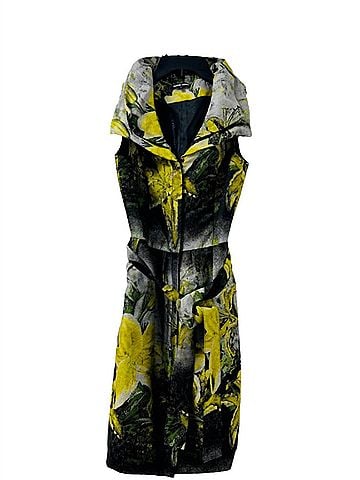 Samuel Dong Women's Floral Brocade Double Collar Dress in Yellow Floral (view 1)