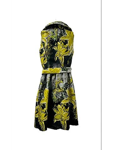 Samuel Dong Women's Floral Brocade Double Collar Dress in Yellow Floral (view 2)