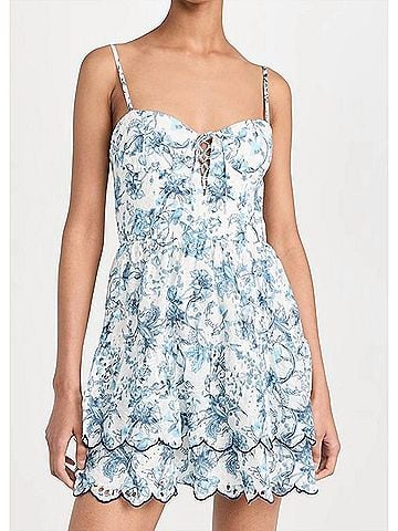 Alice + Olivia Daisy Tiered Ruffle Mini Dress in Je L'adore Spring Sky (view 2)