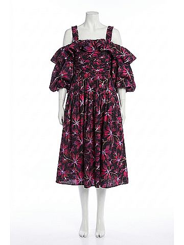 Ulla Johnson Caprice Ruffled Floral Print Midi Dress in Zinnia (view 1)