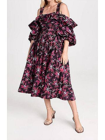 Ulla Johnson Caprice Ruffled Floral Print Midi Dress in Zinnia (view 2)