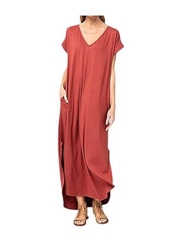 Entro Everyday Pocket Maxi Dress in Marsala (view 2)