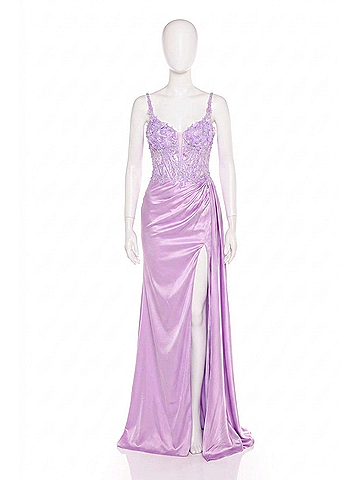 Amarra Long Prom Gown With Floral Bodice in Lilac (view 1)