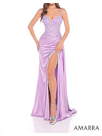 Amarra Long Prom Gown With Floral Bodice in Lilac (view 2)