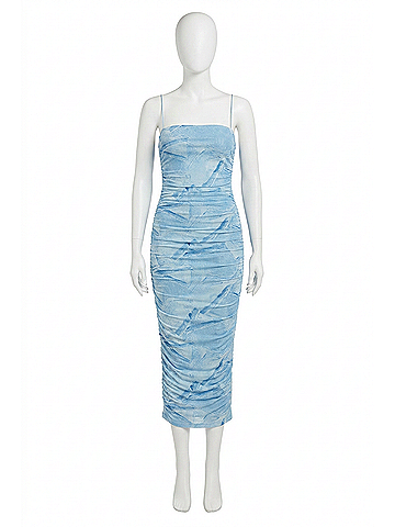 Good American Ruched Mesh Midi Dress in Patchwork (view 1)