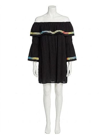Entro Off The Shoulder Bell Sleeve Dress in Black (view 1)