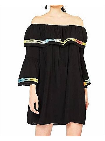 Entro Off The Shoulder Bell Sleeve Dress in Black (view 2)