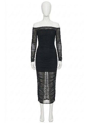 Ser.O.Ya Chantae Mesh Midi Dress in Black (view 1)