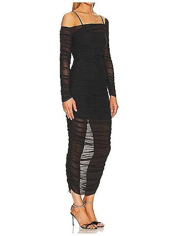 Ser.O.Ya Chantae Mesh Midi Dress in Black (view 2)