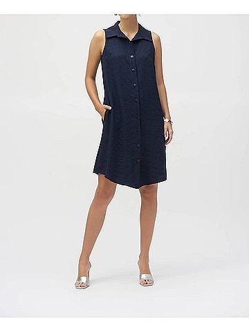 Joseph Ribkoff Button-Down Sleeveless Shirt Dress in Midnight Blue (view 2)