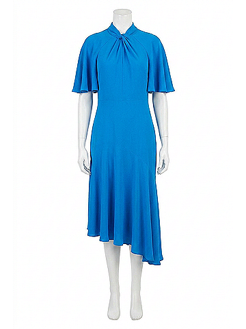 Maggy London Twist Mock Neck Flutter Sleeve Midi Dress in Sea Blue (view 1)