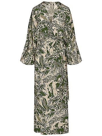 Johanna Ortiz Al Trote Wrap Dress in Selva Tropical Emerald/Ecru (view 1)