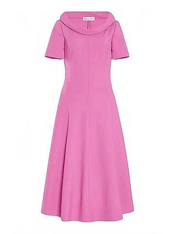 Oscar De La Renta 25rn244dsw Short Sleeve Funnel Neck Stretch Dress in Rosehip (view 1)