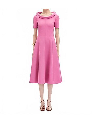 Oscar De La Renta 25rn244dsw Short Sleeve Funnel Neck Stretch Dress in Rosehip (view 2)