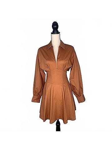Fate High Waist Tie Back Dress in Terracotta (view 1)