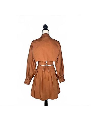 Fate High Waist Tie Back Dress in Terracotta (view 2)