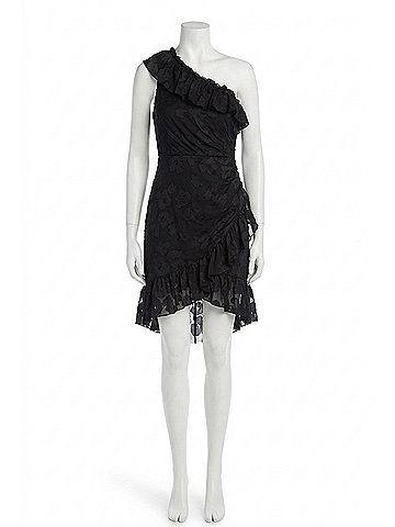 Ulla Johnson Rimona One Shoulder Ruffle Silk Dress in Noir (view 1)