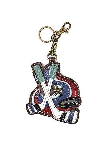 Chala Women's Hockey Coin Purse Key Fob Bag Charm in Blue And Brown (view 1)