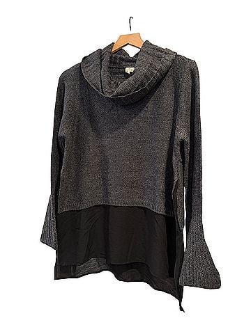 Moth Charcoal Gray Cowl-Neck Sweater with Black Chiffon Layer Sweater Vest (view 1)
