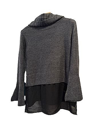 Moth Charcoal Gray Cowl-Neck Sweater with Black Chiffon Layer Sweater Vest (view 2)