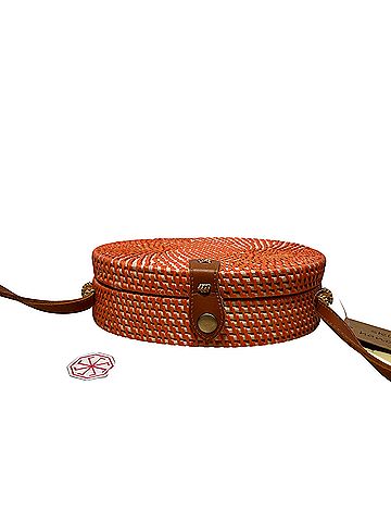 Collection 18  Collection 18 women’s orange woven rattan, circular shoulder strap, Boho Crossbody Bag (view 2)